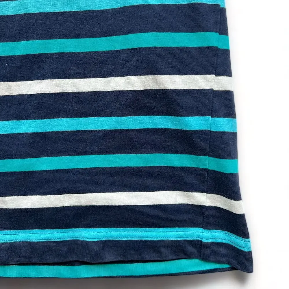 Vintage USA Made Duffel Striped T Shirt Navy Blue Teal White Preppy XL L Skater
